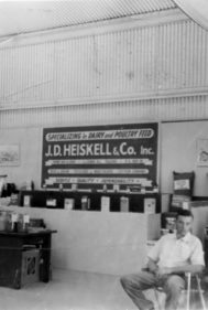 Black and white photo of JDH fair booth in 1959