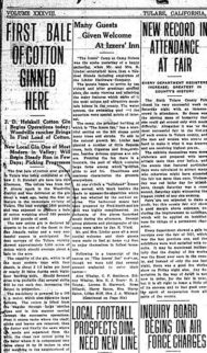 News article from 1925 about the first cotton bale