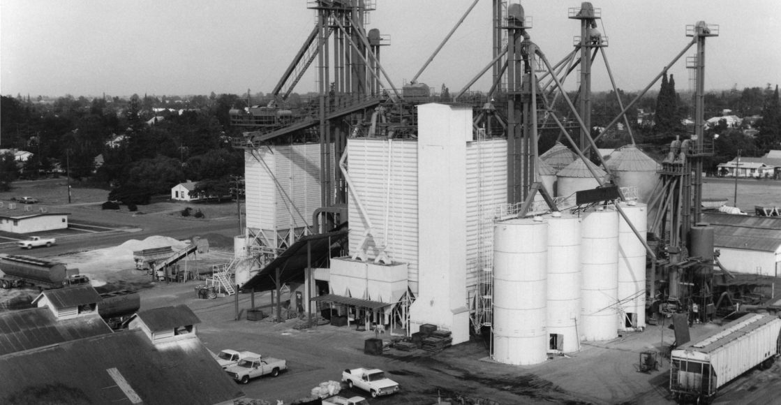 Black and white aerial photo of the new mill in 1972
